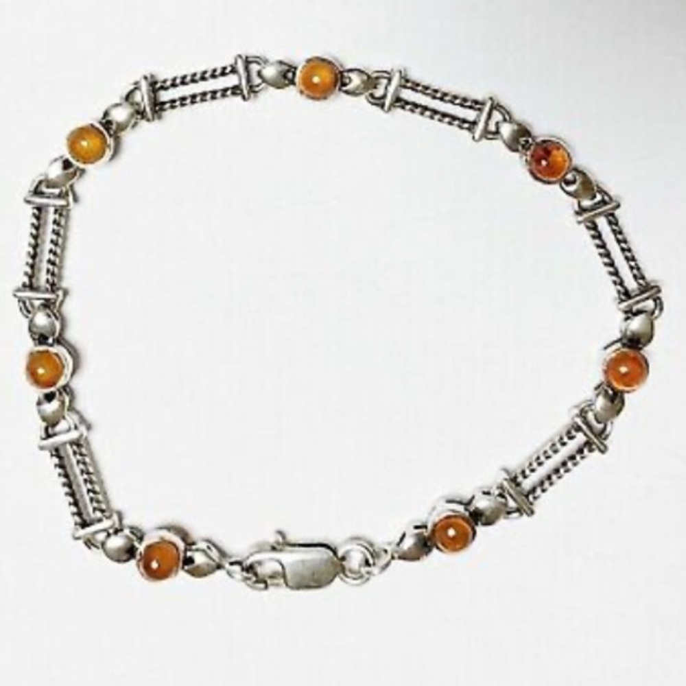 Vintage Silpada Sterling Silver Amber Link Bracelet B0892